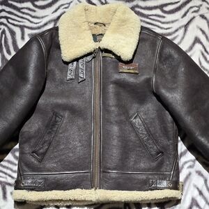 Redskins B3 sheepskin Shearling Flight Jacket size L men's brown leather